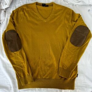 HUGO BOSS Mustard Wool Cotton Sweater M Elbow Patch